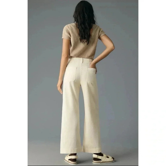 NWT Anthropologie Maeve The Colette Cropped Cord Wide Leg Trousers Pants Cream - Picture 4 of 16